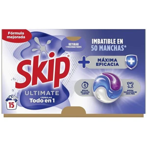 Detergente en cápsulas SKIP ULTIMATE EFICACIA, bolsas 15 dosis - 15 ud - Imagen del producto en Findit
