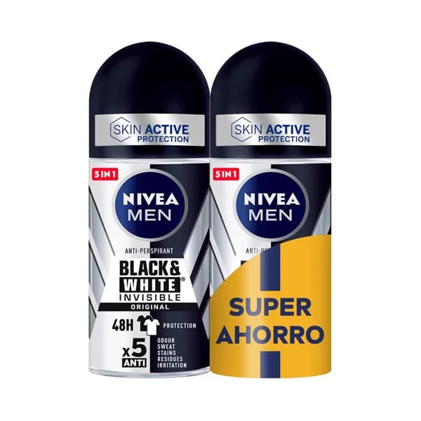 NIVEA Men black & white invisible original Desodorante roll on para hombre con protección anti manchas 2 x 50 ml. - 0.1 l - Imagen del producto en Findit