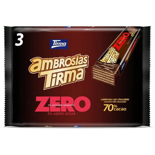 Barritas de barquillo de chocolate zero ambrosías Tirma bolsa 65 g - 0.07 kg - Imagen del producto en Findit