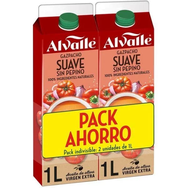 Gazpacho suave ALVALLE, pack 2x1 litro - 2 ud - Imagen del producto en Findit