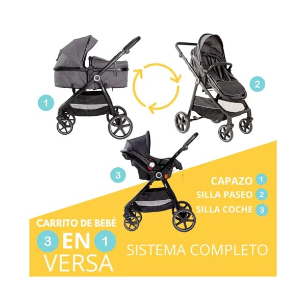 Cochecito de paseo combi trío 3 en 1 Versa INTERBABY. - 1 ud - Imagen del producto en Findit