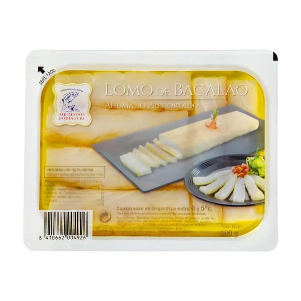 AHUMADOS DOMINGUEZ Lomos de bacalao ahumados AHUMADOS DOMÍNGUEZ 100 g. - 0.1 kg - Imagen del producto en Findit