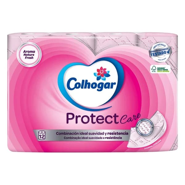 COLHOGAR Papel Higiénico Protect rosa tres capas 12 uds. - 1 ud - Imagen del producto en Findit