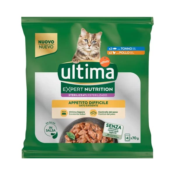 ULTIMA Expert nutrition Alimento para gatos adultos esterilizados (1-10 años) con apetito dificil 4 x 70 g. - 0.28 kg - Imagen del producto en Findit