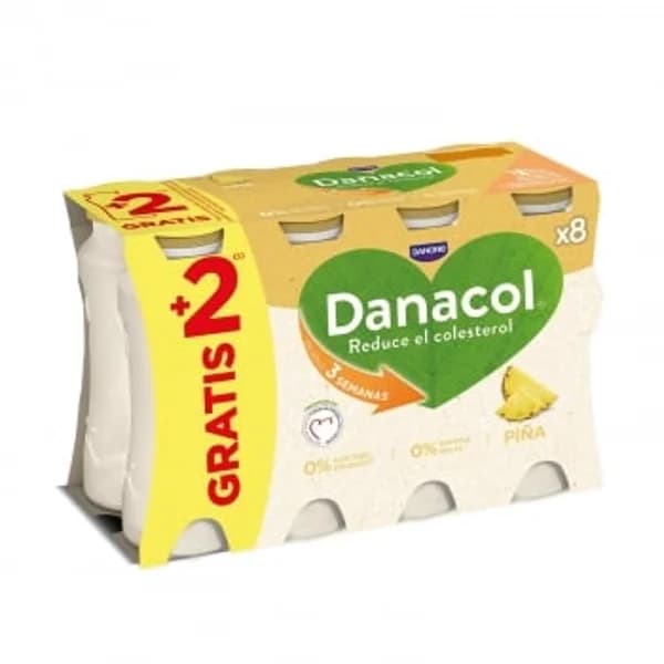 Leche fermentada desnatada con piña Danone Danacol sin azúcar añadido pack de 6 unidades de 100 g. - 0.8 kg - Imagen del producto en Findit