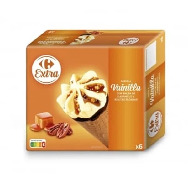 Cono helado de vainilla con nueces pecanas y dulce de arce Carrefour Extra 6 uds. - 6.04 ud - Imagen del producto en Findit