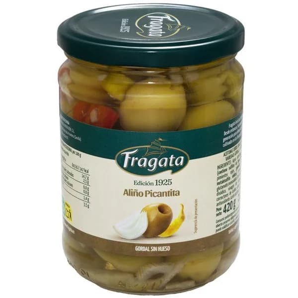 Aceitunas gordal sin hueso aliño picantita FRAGATA, frasco 200 g - 0.2 kg - Imagen del producto en Findit