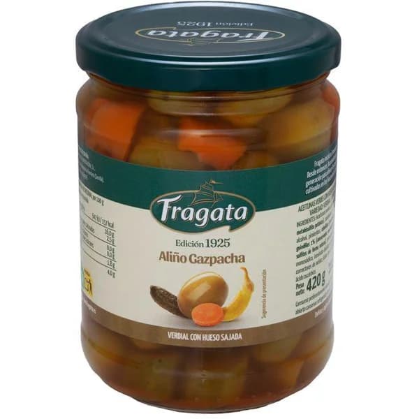 Aceitunas verdial aliño gazpacha FRAGATA, frasco 250 g - 0.25 kg - Imagen del producto en Findit