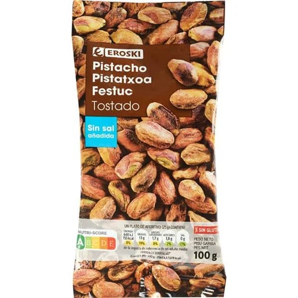 Pistacho pelado tostado sin sal EROSKI, bolsa 100 g - 0.1 kg - Imagen del producto en Findit