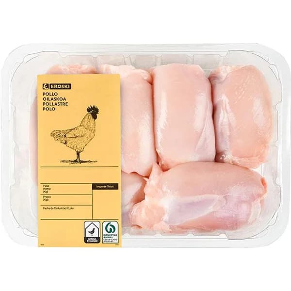 Contramuslos de pollo sin piel EROSKI, bandeja aprox. 1 kg - 1 ud - Imagen del producto en Findit