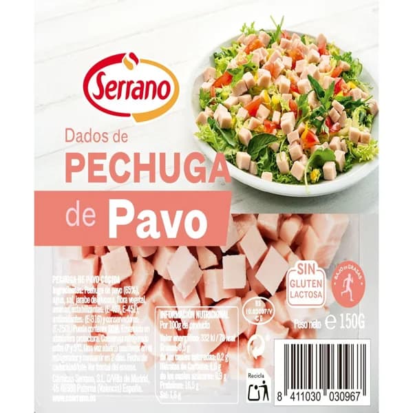 Dados de pechuga de pavo SERRANO, bandeja 150 g - 0.15 kg - Imagen del producto en Findit