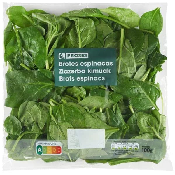 Brotes de espinaca EROSKI, bolsa 100 g - 0.1 kg - Imagen del producto en Findit