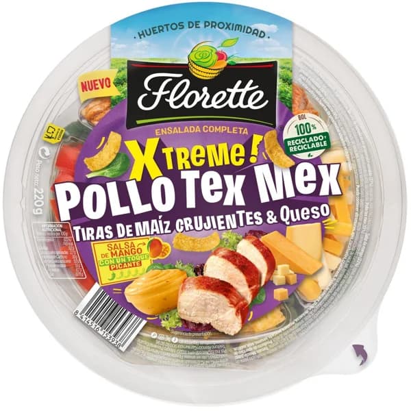 Ensalada Completa Xtrem Pollo Tex-Mex FLORETTE, bowl 220 g - 0.22 kg - Imagen del producto en Findit