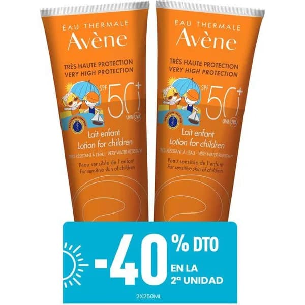 Leche solar infantil SPF50 AVÈNE, pack 2x250 ml - 0.5 l - Imagen del producto en Findit