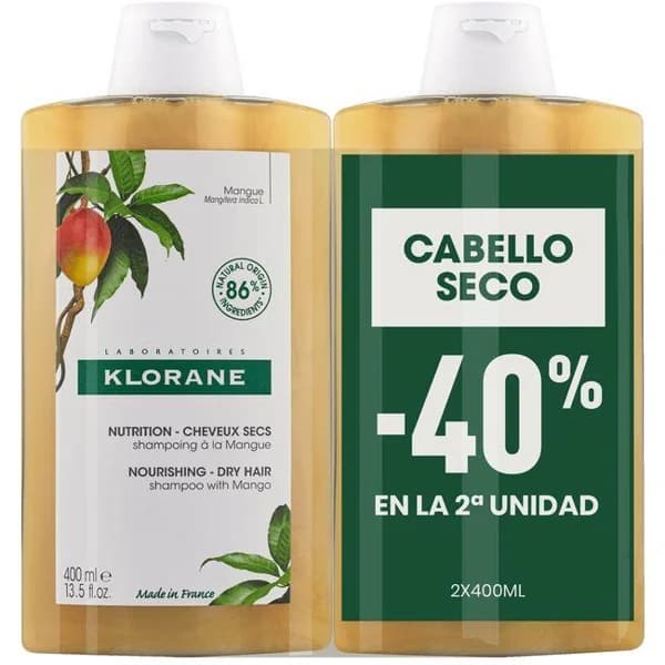 Champú nutritivo al mango KLORANE, pack 2x400 ml - 0.8 l - Imagen del producto en Findit