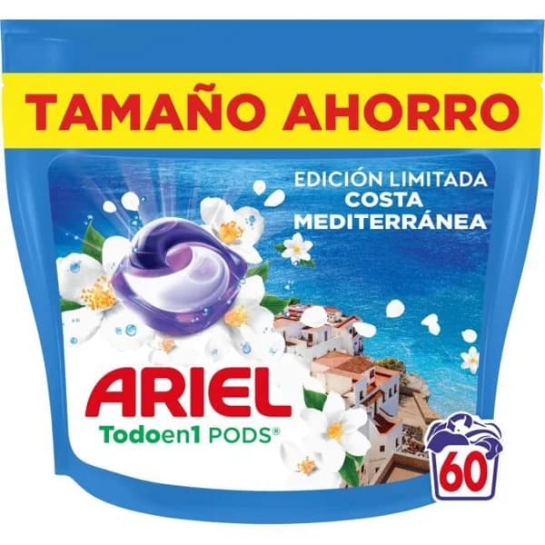 Detergente en cápsulas Costa Mediterránea ARIEL, bolsa 60 dosis - 60 ud - Imagen del producto en Findit
