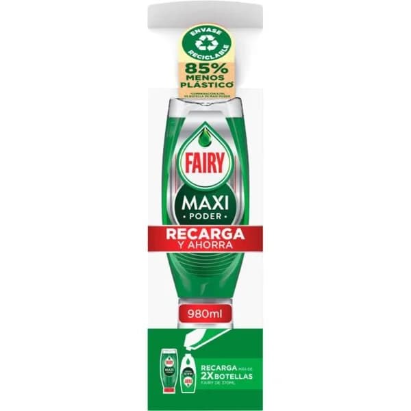 Lavavajillas a mano FAIRY MAXIPODER, recarga 980 ml - 0.98 l - Imagen del producto en Findit