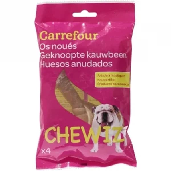 Snacks huesos anudados de piel de buey para perro Carrefour pack de 4 unidades - 1 ud - Imagen del producto en Findit