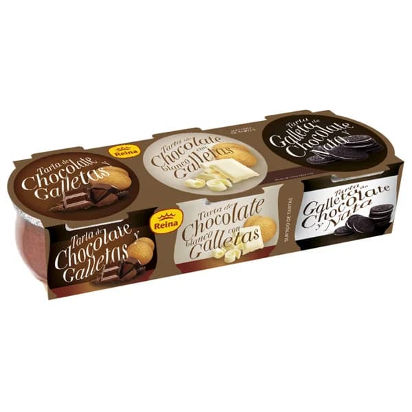 REINA Tartas de chocolate con galletas (1), chocolate blanco con galletas (1) y de chocolate, nata y galletas (1) REINA 3 x 70 g. - 0.21 kg - Imagen del producto en Findit