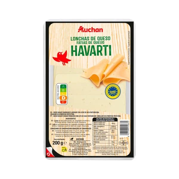 AUCHAN Queso Havarti IGP en lonchas 200g - 0.2 kg - Imagen del producto en Findit