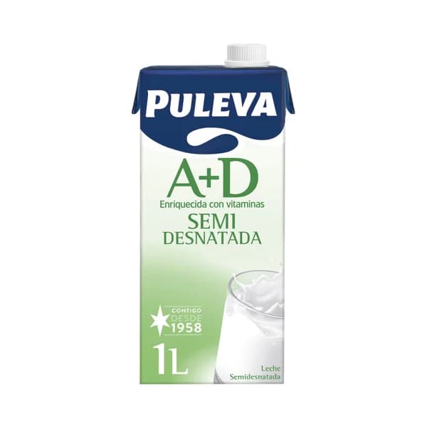 PULEVA Leche semidesnatada de vaca, enriquecida con vitaminas A y D y de origen 100% español 1 l. - 1 l - Imagen del producto en Findit