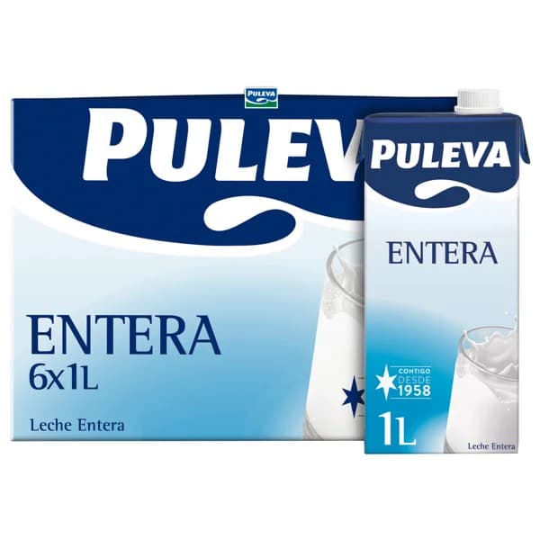 PULEVA Leche entera de vaca, de origen 100% español 6 x 1l. - 6 l - Imagen del producto en Findit