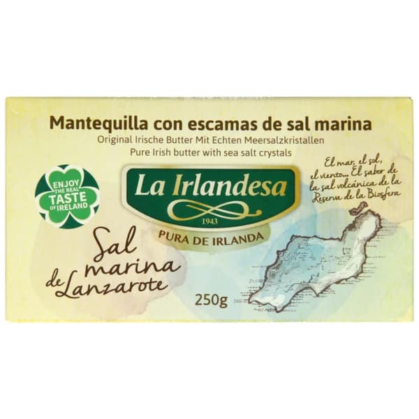 LA IRLANDESA Pastilla de mantequilla pura de Irlanda con escamas de sal marina de Lanzarote 250 g. - 0.25 kg - Imagen del producto en Findit