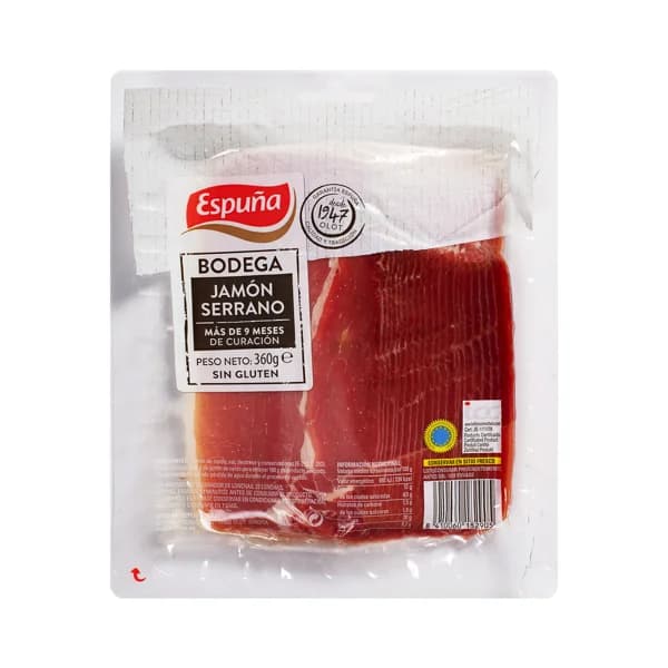 ESPUÑA Jamón serrano bodega con más de 9 meses de curación, cortado en lonchas ESPUÑA 360 g. - 0.36 kg - Imagen del producto en Findit