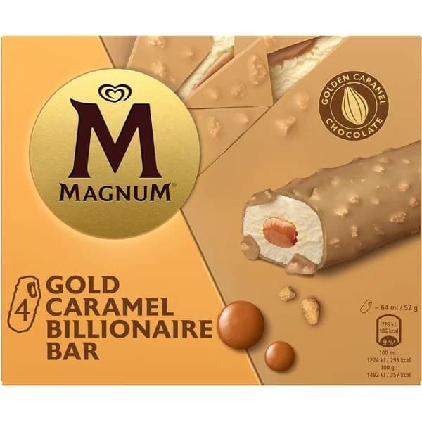 Helado Double Gold Caramel Billionaire MAGNUM, pack 4x67 ml - 0.27 l - Imagen del producto en Findit
