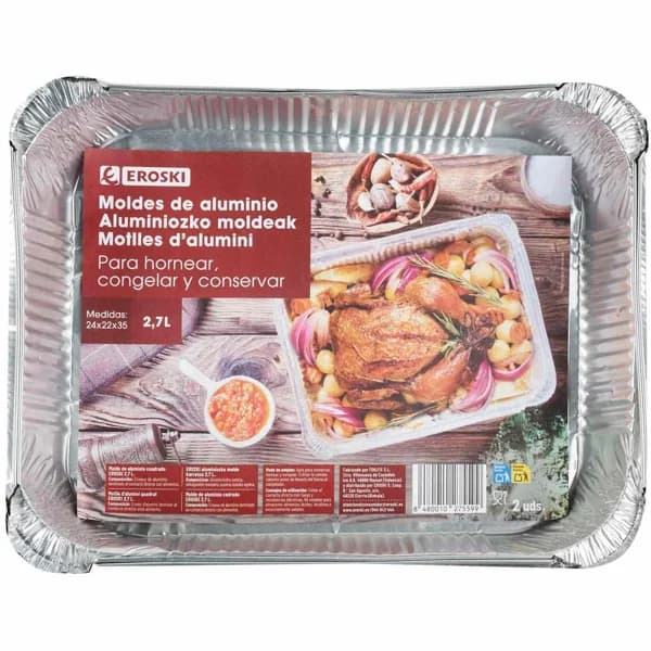 Molde de aluminio cuadrado 2,7 litros EROSKI, pack 12 uds - 2 ud - Imagen del producto en Findit