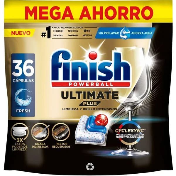 Lavavajillas máquina FINISH ULTIMATE PLUS, bolsa 36 dosis - 36 ud - Imagen del producto en Findit
