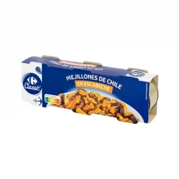 Mejillones de Chile en escabeche Classic Carrefour pack de 3 latas de 43 g. - 0.13 kg - Imagen del producto en Findit