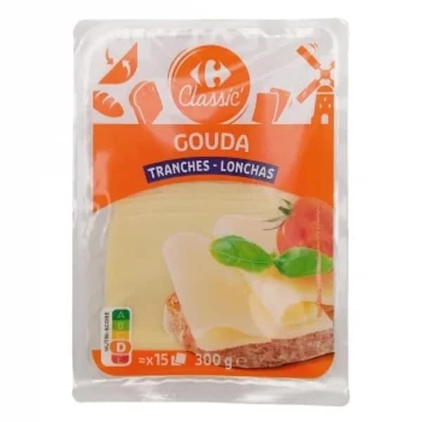 Queso gouda tierno en lonchas Carrefour Classic 300 g. - 0.3 kg - Imagen del producto en Findit