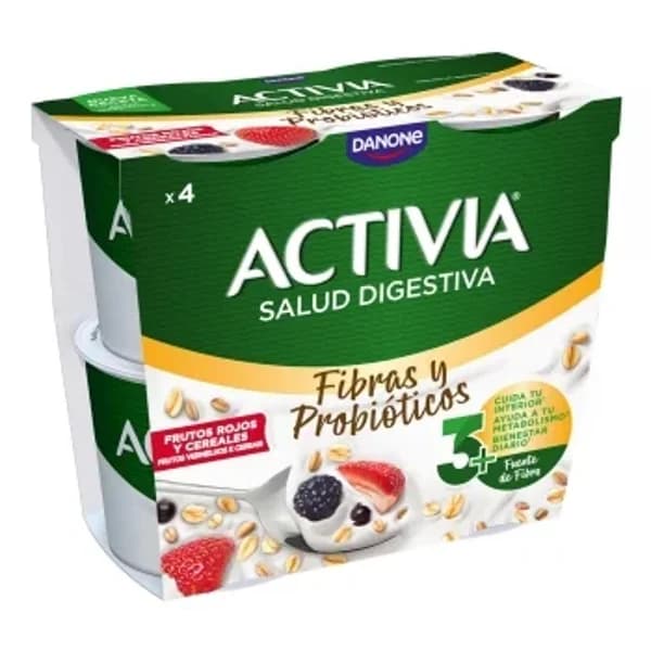 Leche fermentada semidesnatada con frutos rojos y cereales Danone Activia pack de 4 unidades de 115 g. - 0.46 kg - Imagen del producto en Findit