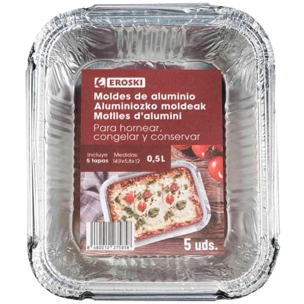 Molde de aluminio rectangular 0,5 litros EROSKI, pack 20 uds - 5 ud - Imagen del producto en Findit