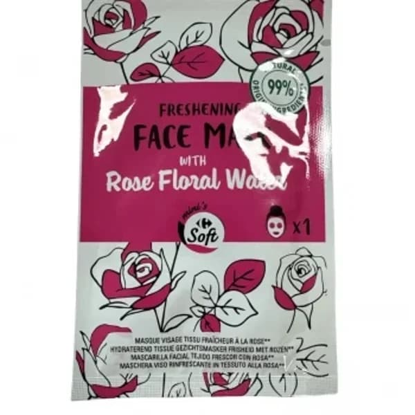 Mascarilla facial con agua floral de rosa Soft Carrefour 1 ud. - 1 ud - Imagen del producto en Findit