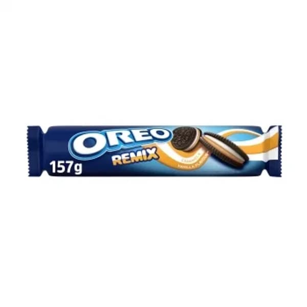 Galletas rellenas de crema sabor vainilla y caramelo Remix Oreo 157 g. - 0.16 kg - Imagen del producto en Findit