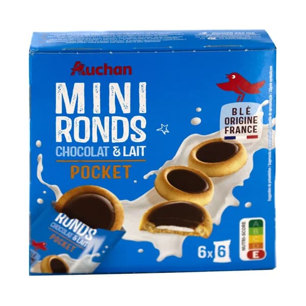 PRODUCTO ALCAMPO Minitartaletas (galletas) rellenas de leche con cobertura de chocolate con leche 225 g. - 0.23 kg - Imagen del producto en Findit