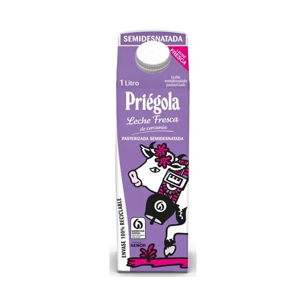 PRIÉGOLA Leche semidesnatada fresca 1 l. - 1 l - Imagen del producto en Findit