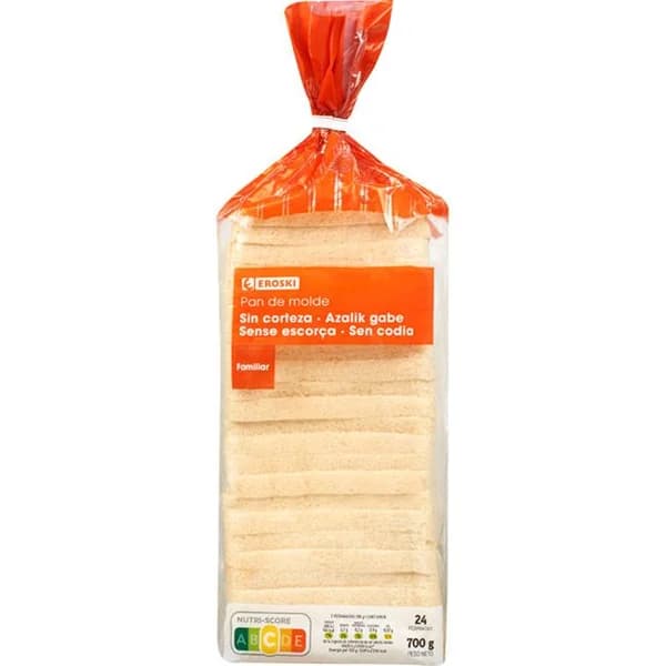 Pan blanco sin corteza EROSKI, paquete 700 g - 0.7 kg - Imagen del producto en Findit