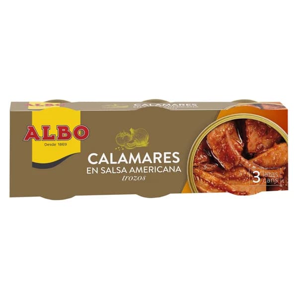 ALBO Calamares en salsa americana en trozos lata de 3 uds x 65 g. - 0.2 kg - Imagen del producto en Findit