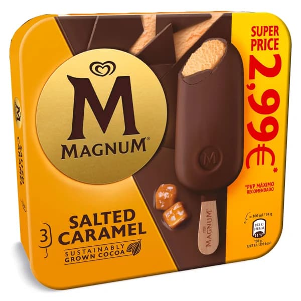 Helado bombón salted caramel 3 unidades Magnum caja 222 g - 0.22 ud - Imagen del producto en Findit