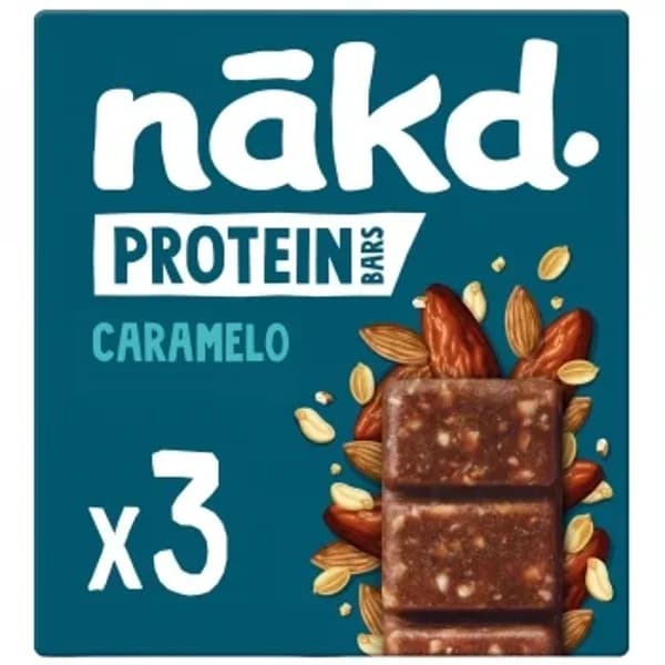 Barritas de dátiles, frutos secos y caramelo Protein Nakd  sin azúcar añadido pack de 3 unidades de 45 g. - 0.13 kg - Imagen del producto en Findit