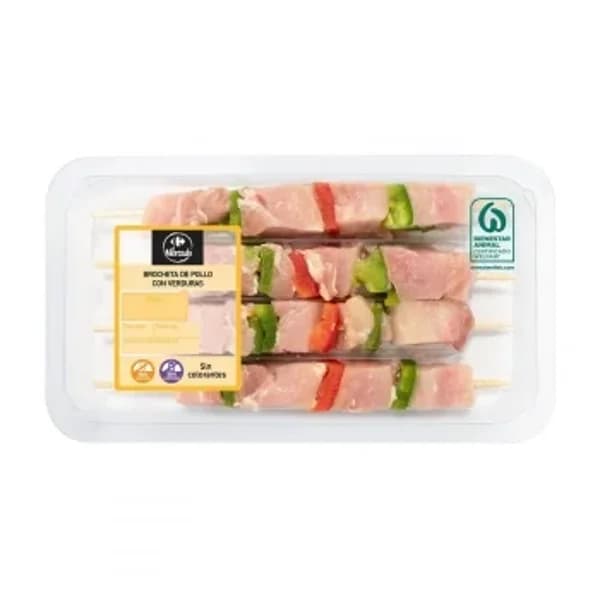 Brochetas de pollo marinado con verduras Carrefour El Mercado 300 g aprox - 0.31 kg - Imagen del producto en Findit