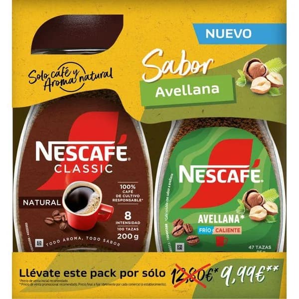 Café Classic + Avellana NESCAFÉ, frasco 200 g + frasco 95 g - 0.1 kg - Imagen del producto en Findit