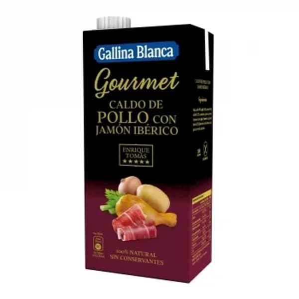 Caldo natural de pollo con jamón Gourmet Gallina Blanca sin gluten brik 1 l. - 1 l - Imagen del producto en Findit