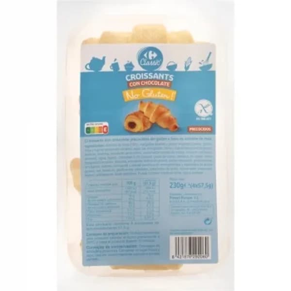 Croissant con chocolate Carrefour Classic No Gluten sin gluten 230 g. - 0.23 kg - Imagen del producto en Findit
