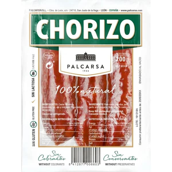 Chorizo Loncha 200G - 0.2 kg - Imagen del producto en Findit
