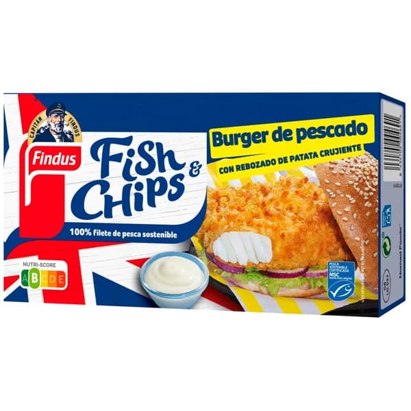 FINDUS Burger de pescado con rebozado de patata crujiente MSC (pesca sostenible certificada) 270 g. - 0.27 kg - Imagen del producto en Findit