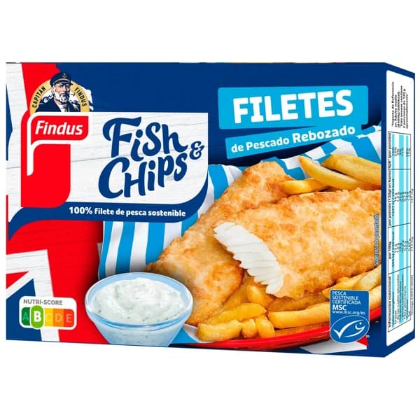 FINDUS Filetes de pescado rebozados fish & chips MSC (pesca sostenible certificada) 240 g. - 0.24 kg - Imagen del producto en Findit